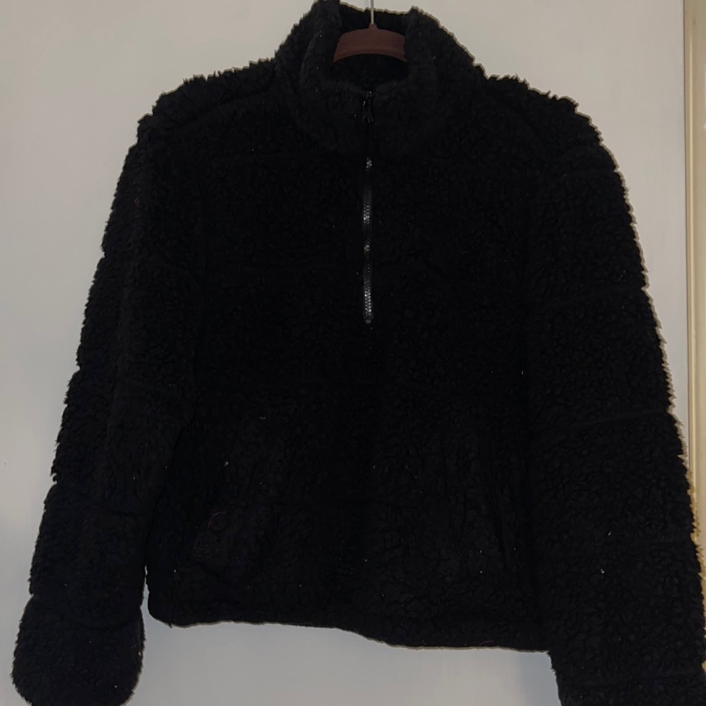 Cropped Sherpa 3/4 zipper pull over